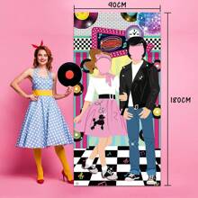 1 Piece Rock And Roll Party Banner Decoration, 50's Photography Restaurant Backdrop For Birthday, Photo Booth Prop Party Decoration