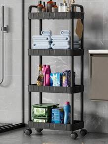 1pc Bathroom/Kitchen Trolley Storage Rack, Multi-Layer Movable Floor Organizer, Suitable For Bathroom, Kitchen, Bedroom, Living Room, Nursery