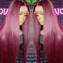 250% Full Straight Lace Front Wig Human Hair Wigs Transparent 13x4  Lace Frontal Wig For Women Bone Straight Brazilian Human Hair Lace Wig With Full Edges Baby Hair Pre Plucked Straight Wig Natural Black #1B,99J Burgundy - S1/99J - 查看 4
