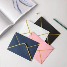 20 Pack Black Envelopes For Invitations With Gold Border, Self Adhesive Envelopes With V-Flap, Great For Graduation, Invitation, Shower, Wedding