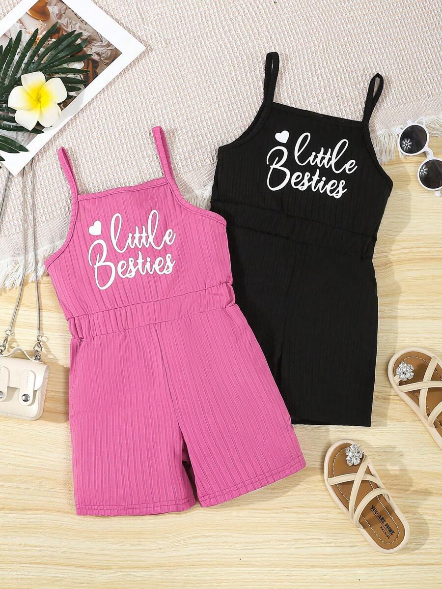 2pcs/Set Girls Casual Sleeveless Jumpsuit, Summer - Multicolor - View 1