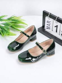 Plain Color Minimalist Casual Children Fashion Shiny High Heel Shoes