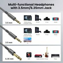 OneOdio 有线耳罩式耳机高分辨率录音室监听器和混音 DJ 立体声耳机，配备 50 毫米驱动器和 1/4 至 3.5 毫米插孔，用于 AMP 计算机录音播客键盘吉他笔记本电脑 - 黑色，适用于 Apple 手机、iPad、笔记本电脑、IOS、Android 用户、送给家人、朋友、孩子、生日、春季、男朋友、女朋友、节日、复活节的礼物，可折叠无线耳机，深低音，轻巧的游戏耳塞，内置麦克风，适合旅行和工作、成人，舒适耳罩式 - 灰色 - 查看 2