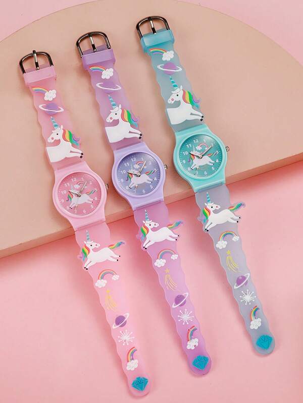 3 قطع/طقم ساعات رقمية 3D ملونة بتصميم وحيد القرن والسحاب، تصميم أنيق للمراهقين والشباب، هدية رائعة لأعياد الميلاد والعودة للمدرسة والمناسبات