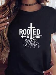 Rooted In Christ Women's T-Shirt Pure Cotton Short Sleeve T-Shirt Fun Design Comfortable Casual Sports