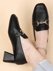 HanDuEke 女士复古粗跟乐福鞋，黑色高跟软皮牛津鞋，百搭 2025 年春秋新品 - 黑色 - 查看 4