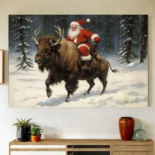 Framed Christmas Reindeer Canvas Wall Art Christmas Mural Wall Decor Christmas Reindeer Wall Art Christmas Reindeer Picture Art Poster Vintage Winter Holiday Poster Painting Christmas Gift Holiday Wall Decor