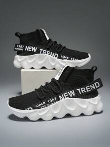 Zapatos casuales y deportivos ligeros para hombre con suela gruesa, malla y correas trenzadas