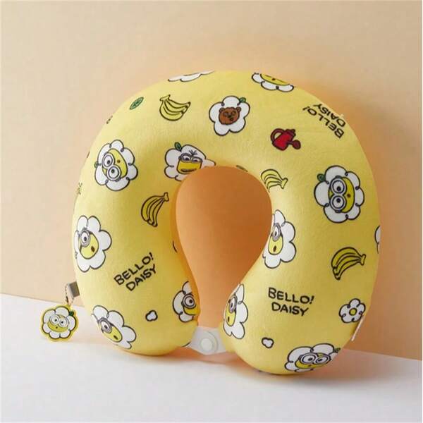 Miniso Almohada en forma de U de espuma de memoria con diseño de Minions y Margaritas, almohada de viaje transpirable, almohada de siesta con diseño de dibujos animados, suave almohada para avión