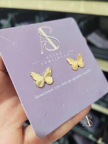 ALINE SEMIJEWELLERY Medium Diamond Butterfly Earring Gold Plated Semi-Jewelry - 14x10mm - Xem 3
