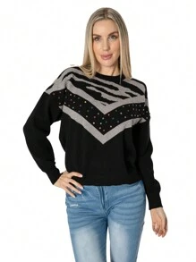 Women's Sweater With Rhinestone Details, Prisma Collection
