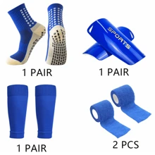 4 pezzi Set sportivo da calcio professionale, incluso 1 paio di calzini sportivi antiscivolo, 1 paio di parastinchi, 1 paio di gambali lavorati a maglia, 1 paio di bende sportive, per palestra