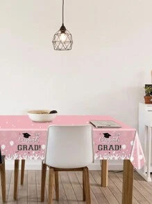 3 件/套，137 * 274 厘米/54 * 108 英寸一次性桌布，毕业主题图案桌布，适合各种主题派对和日常使用（可悬挂作为背景以增加节日气氛） - 粉色 - 查看 2