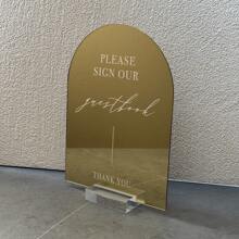 NIEWSPECIAL Arched Acrylic Wedding Table Signs, Gold Mirror Acrylic Material, With Transparent Stand, Printed With "Please Sign Our Guestbook", "Please Take A Photo", "Please Take A Photo For Memories", Size 6*8 Inches, Suitable For Wedding Or Party - Gold - View 4
