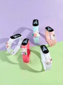 5pcs/Set Kids Watches Limited Edition, M3 Touchscreen LED, 5 Cute Little Rabbit Designs, Children Sports, Travel, Study, Versatile, Fashionable, Lightweight, Electronic Watch Combo Set - Multicolor - View 3