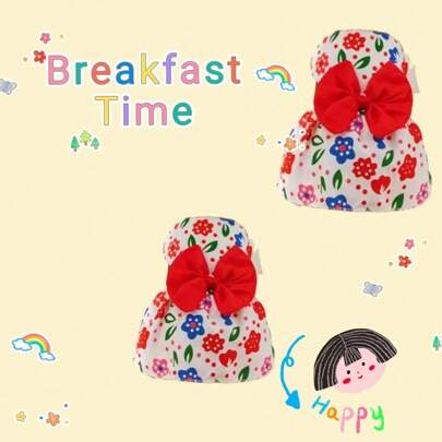 1pc Floral & Fruit Print Pet Dress Outfit, Suitable For Small Dogs & Cats - Breathable, Soft Fabric Princess Dress With Bow Detail - Ideal For Spring/Summer - Features Red, Yellow, Orange, Light Blue, Teal, Dark Pink, Dog Cat Apparel