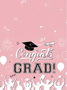 3 件/套，137 * 274 厘米/54 * 108 英寸一次性桌布，毕业主题图案桌布，适合各种主题派对和日常使用（可悬挂作为背景以增加节日气氛） - 粉色 - 查看 5