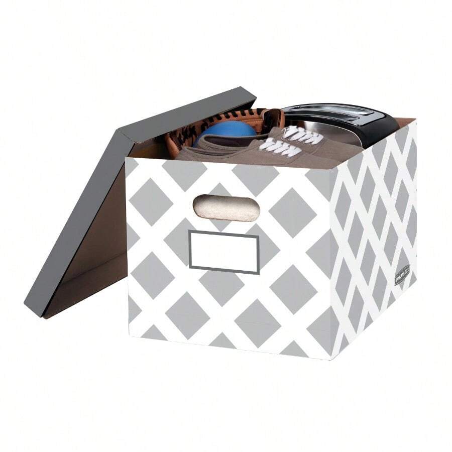 Grey, 3-Count Decorative, Letter/Legal File Box,Diamond Design With ...