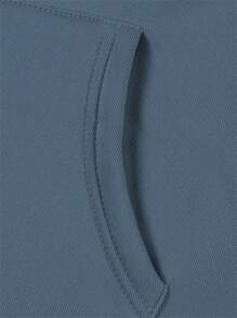 女士纯色街头风宽松连帽衫，长袖抽绳口袋鲨鱼印花休闲卫衣，秋冬季 - 淺藍色 - 查看 5