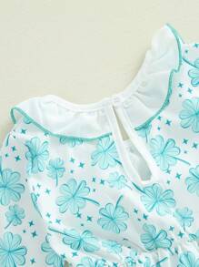 Baby Girl Romper Newborn Dress Long Sleeve Letter Bowknot Doll Collar Bodysuit Ruffle Skirt Cute Spring Clothes - Mint Green - View 6