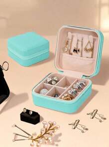 1 pièce Boîte à bijoux de voyage portable, Mini boîte de rangement pour bijoux en PU, Plateau range-boucles d'oreilles et bagues, Présentoir à bijoux en velours, Boîte d'affichage de bijoux à grande capacité et amovible, Boîte à bijoux minimaliste à fermeture éclair, Support d'affichage de bijoux pour la maison, pour bagues, pendentifs, boucles d'oreilles, colliers, bracelets, Boîte-cadeau d'œuf de Pâques, Cadeau de fête des mères, Cadeau d'anniversaire, Cadeau d'anniversaire de mariage, Cadeau de remise de diplôme pour fille