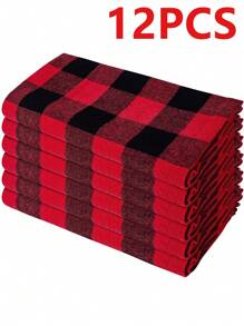 2/6/12 piezas Servilletas de poliéster a cuadros modernos de Halloween y Navidad, adecuadas para restaurante, cocina, cafetería, fiesta festiva, decoración de mesa de comedor, decoración del hogar diaria