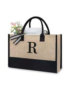 1pc Canvas Tote Bag With Cosmetic Pouch, Personalized Gift Bag Suitable For Wedding, Birthday, Beach, Vacation, Backpack And More, Great Gift For Women, Moms, Teachers, Friends, Bridesmaids, Students, Large Capacity - Khaki - View 27