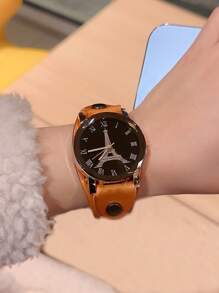 1 件复古埃菲尔铁塔表盘罗马数字石英手表男女皆宜 - 黃色 - 查看 1