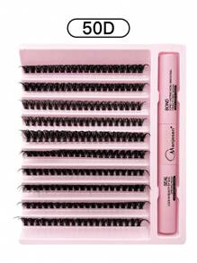 200 片 D 卷曲 8-16 毫米混合 DIY 睫毛延长套装，DIY 大容量柔软独立簇状睫毛，打造蓬松、自然、纤细的家居造型，DIY 睫毛胶，自然柔软的睫毛延长化妆品适合任何风格 - 粉色 - 查看 10