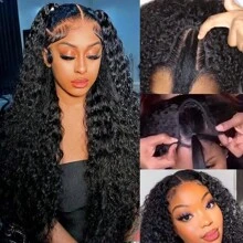 26-28 Inch V Part Wig Human Hair No Leave Out Upgrade V Part Human Hair Wig For Women 200% Kinky Curly V Shape Wig No Glue Clip In Half Wig V Part Wigs Human Hair 200% Density Curly Hair Wigs Human Hair Kinky Curly Wigs Human Hair Pre Plucked V Part Wig Beginner Friendly No Sew In NO Glue - #1B Black - View 2
