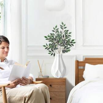 1/3/6pcs Artificial Ficus Branches - Plastic Fake Tree Branches For DIY, Home Decor, Tabletop - Suitable For Wedding, Engagement, Christmas, Easter, Ramadan Decorations - Artificial Green Plants, No Container