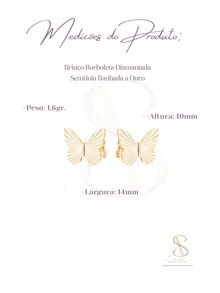 ALINE SEMIJEWELLERY Medium Diamond Butterfly Earring Gold Plated Semi-Jewelry - 14x10mm - Xem 4