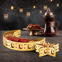 1PC Decorative Moon And Star Tray Set For Eid, Golden Ramadan Serving Dishes For Nuts, Dates, And Candies, Elegant Islamic Inspired Snack Bowls, Unique Crescent And Star Shaped Plates, Perfect For Holiday Feasts And Festive Gatherings, Great For Festivals And Special Occasions, Adds Festive Touch To Your Dining Table. - Multicolor - View 1