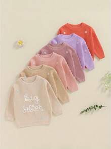 Suéteres para niña, lindos suéteres de punto con bordado de letras de manga larga, blusas sueltas para niña pequeña - Morado - Ver 7