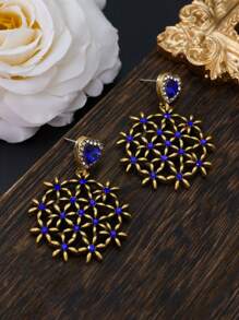 优雅复古风格镂空花卉水晶玻璃电镀合金耳环，送给朋友的高端浪漫礼物，适合日常佩戴或聚会 - 愛心花朵耳環 - 查看 4