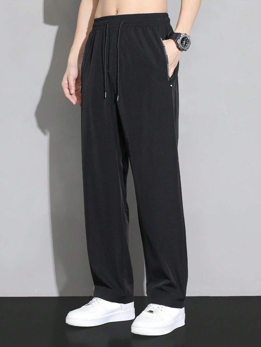 Pantalones casuales de uso diario de unicolor para hombre - Negro - Ver 1