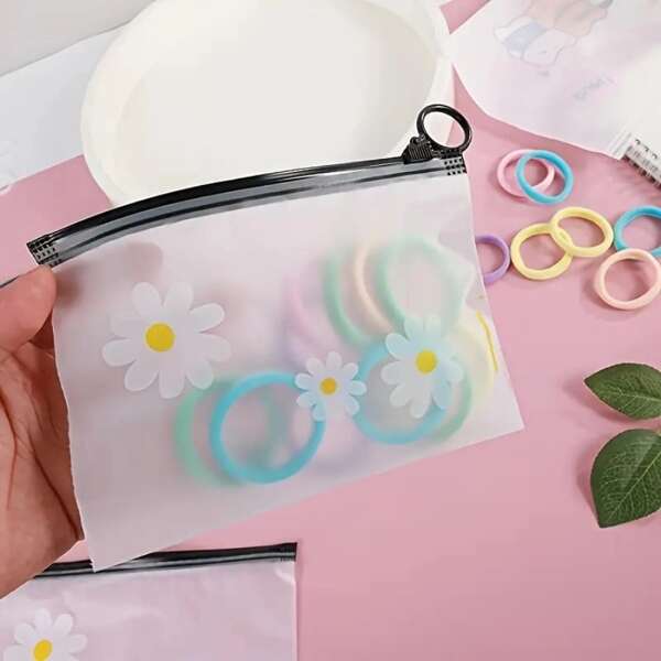10pcs Cute Daisy Zipper Pouches: Perfect For Organizing Cosmetics, Hair Accessories And Travel Essentials - Made Of PVC, Waterproof