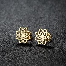 1 Pair Of Seed Of Life Mandala Stud Earrings - Stainless Steel, Geometric Floral Design For Women Earrings - Perfect For Everyday Wear With Spiritual Jewelry
