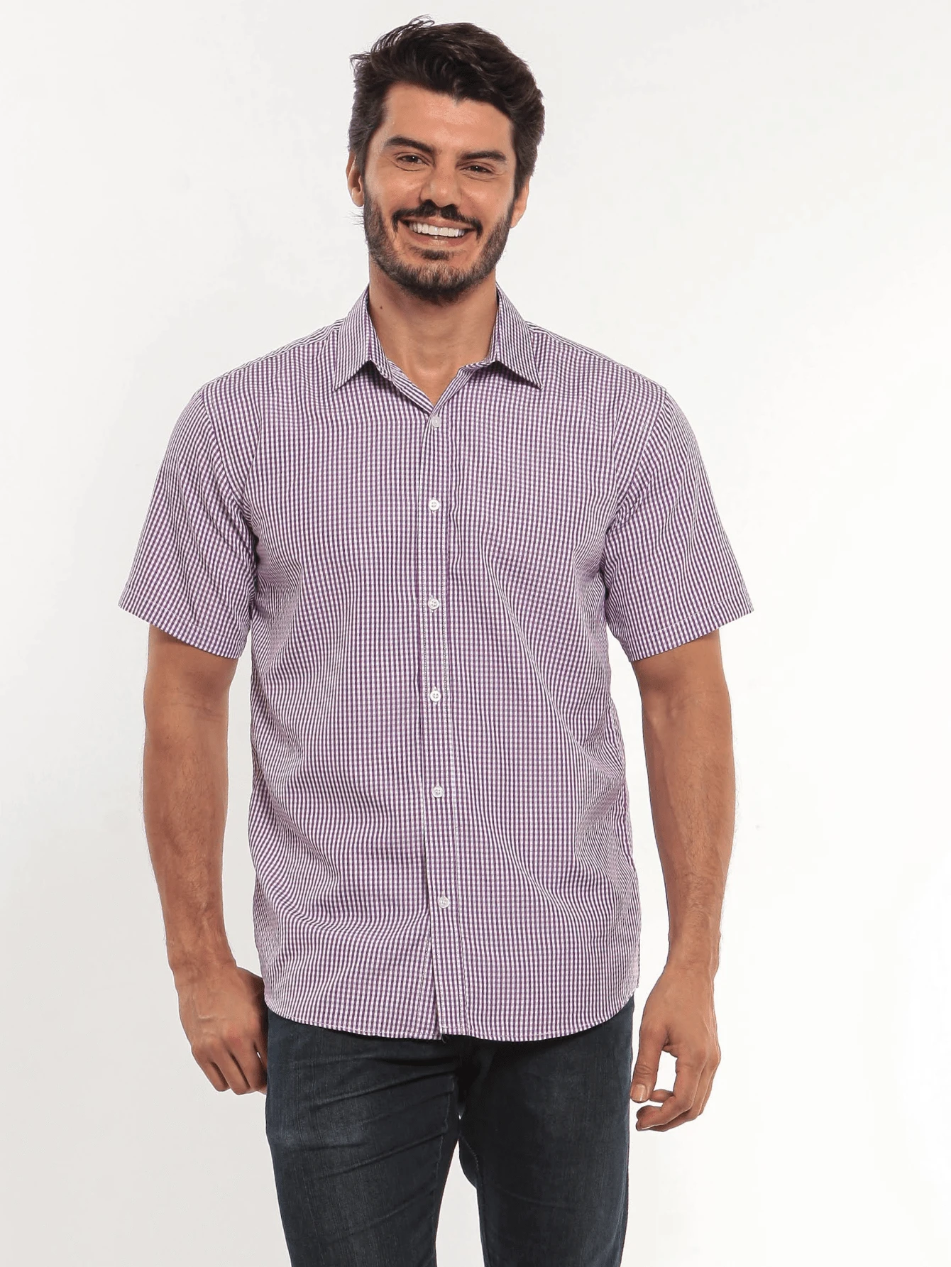 Rand paul Men's Luxury Casual Slim Short Sleeve Plaid Shirt - Màu tím - Xem 1