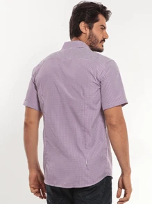 Rand paul Men's Luxury Casual Slim Short Sleeve Plaid Shirt - Màu tím - Xem 2