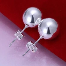 Brincos de prata esterlina 925 8/10 mm redondos, lisos, com contas sólidas, para mulheres, joias para festa de casamento e noivado
