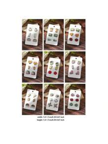 3 对精美木制书本铅笔蜡笔溜冰鞋耳钉设计套装，适合返校教师礼物