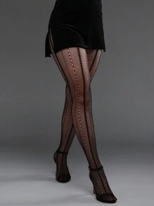 1 bộ đồ liền thân lưới lưới bó sát họa tiết sọc bất đối xứng phong cách Gothic dành cho nữ, quần tất đen gợi cảm co giãn cao phong cách Y2K, thích hợp mặc trong mọi mùa, làm quà tặng Giáng sinh - màu đen - Xem 2