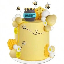 26pcs Bee Cake Decorations, Honeycomb Cake Decor, Daisy Birthday Decorations, Bee, Daisy, Sunflower Pattern, Suitable For Bee & Daisy Themed Birthday Party - Yellow - View 1