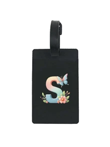 1pc Colorful Butterfly Flower A-Z Letter Pattern Black Luggage Tag, Pvc Luggage Tag, Carnival Cruise Luggage Tag, Personalized Luggage Tag, Cute Luggage Tag, Luggage Id Tag, Address Card Boarding Pass, Portable Tag, Luggage Tag, Essential For Travel And Outings Card Holder Suitcase Tag Flying College For Luggage For School Bag Anti-Lost Waterproof Double-Sided Privacy Protection Bag For School School Accessories School Stuff - Black - View 24