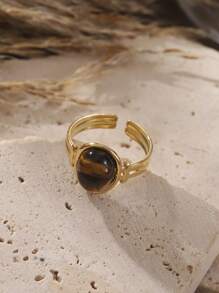 1 chiếc nhẫn hở bằng thép không gỉ thời trang cổ điển thanh lịch sang trọng tối giản sáng tạo trang trí hình học đá quý, thích hợp cho trang phục hàng ngày của phụ nữ, tiệc khiêu vũ, quà tặng ngày lễ tình nhân - hình học - Xem 8