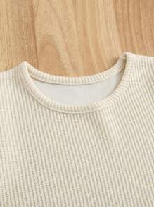 Humor Bear 2 件套女孩时尚针织盖袖上衣，带荷叶边和长裤套装，夏季 - 杏色 - 查看 3