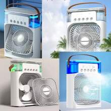 Ventilador humidificador portátil y de mano, con 5 orificios, para escritorio doméstico, carga USB, temporizador silencioso con ajuste de tres velocidades, ventilador pequeño - Verde - Ver 6