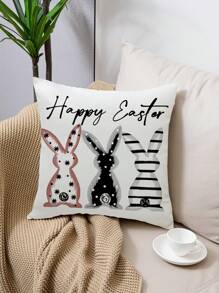 1 pièce/4 pièces Housse de coussin imprimée de lapin de Pâques, d'œuf, de fleurs et de lettres du printemps, en polyester, pour la décoration de la chambre, du salon 45x45cm (sans insert de coussin)