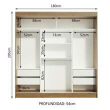 Closet Madesa Reno Wardrobe 3 Sliding Doors 1 Mirror MB - 棕色和白色 - 查看 9